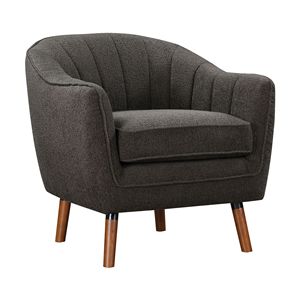 Fauteuil d'appoint moderne du milieu du siècle, 1 pièce, tissu chenille couleur anthracite, dossier capitonné, pieds en bois brun massif - Product Image 3