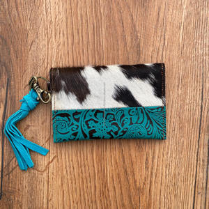 2024 nouveau Design sac à main en cuir de vachette avec porte-clés Western Full Grain véritable portefeuille en cuir Floral en relief pour les femmes - Product Image 4