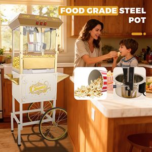 Machine à Popcorn Commerciale avec Chariot, Cuve de 8 Oz, Blanc Doré, Occasion - Product Image 1