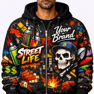 Sweat à capuche zippé personnalisé à épaules tombantes pour homme, imprimé intégral par sublimation, streetwear premium, tendance mode personnalisée 2026 - Product Image 1