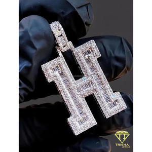 Moissanite Diamond H <b>Initial</b> <b>Pendant</b> Iced Out Hip Hop Necklace Custom Letter Jewelry Gift - Product Image 3