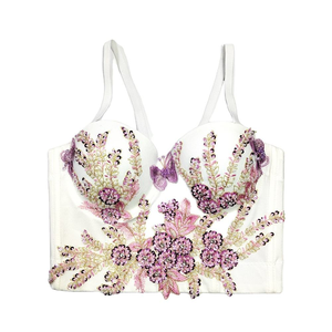 Top de tubo con bordado de perlas tridimensional y flores, con cuentas bordadas, para uso interior y exterior, estilo Pure Want - Product Image 3