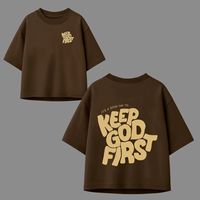 T-shirt court oversize pour homme « Keep God First », à manches courtes, col rond, en jersey de coton, avec motif imprimé lettres