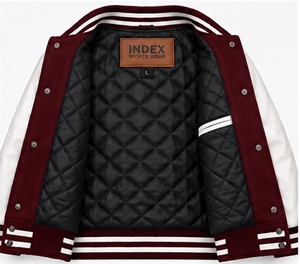 Chaqueta Varsity para Hombre, Color Granate y Blanco, Corte Regular, Cuello Camisero, Cierre de Botones, Logotipo Bordado, Ropa de Otoño - Product Image 4