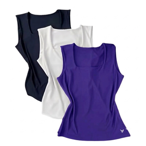 Débardeur carré personnalisé pour femme, haute qualité, couleur unie, sans manches, respirant, vêtement décontracté, teint en pièce, coupe athlétique ajustée, OEM - Product Image 1