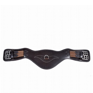 Cincha para Caballo de Cuero Negro Contorneado con Paneles Marrones a Rayas, Herrajes Niquelados, Tamaño/Color Personalizable, Modelo de Equitación de Doma - Product Image 1