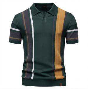 Camisa de hombre con bloques de color, manga corta, cremallera, tejido casual transpirable, estampado digital, longitud regular, frontal de elastano/poliéster - Product Image 4