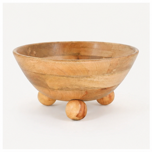 Bol sur piétement en bois de manguier fait main avec pieds sphériques, bol à fruits décoratif moderne, centre de table pour la décoration de la maison et du salon - Product Image 3