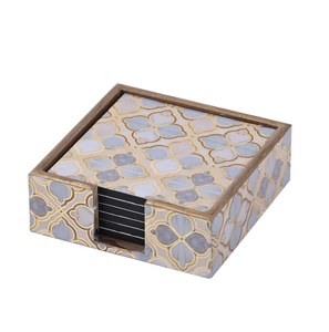 Ensemble de sous-verres en MDF à prix avantageux, sous-verres en bois pour café, bière et boissons, avec motif bleu élégant imprimé en émail. - Product Image 4