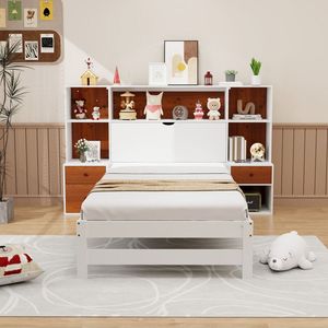 Struttura letto in legno con testiera contenitore e comodini - Product Image 2