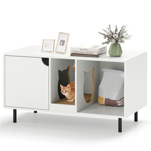 Smart <b>Cat</b> Litter <b>Box</b> Enclosure Luxury Rectangle Plastic and Wood Large Capacity with XL Size for Living Room White <b>Cat</b> Theme - Product Image 1