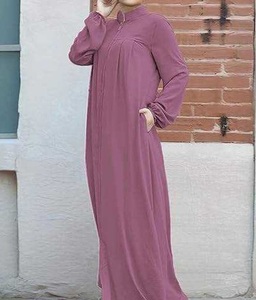 Islamic Modest Women Maxi Abaya High-quality Polyester Blended Cotton Long Sleeve <b>Flared</b> Abayas High Neck Burqa Breathable - Product Image 2