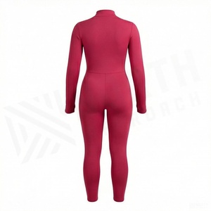 Mono de manga larga con cremallera para mujer, mono de color liso, de longitud completa, con cuello alto, ropa deportiva - Product Image 2