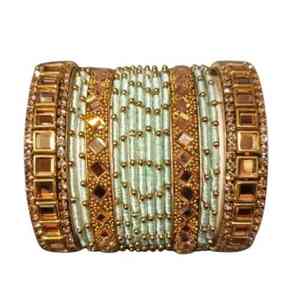 Ensemble de bracelets de mariage islamiques tendance et luxueux en perles Kundan plaqués or, bijoux pour femmes - Product Image 5