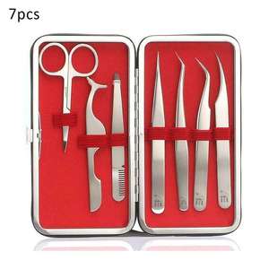 Juego de herramientas de acero inoxidable de primera calidad para extensión de pestañas y modelado de cejas en un elegante estuche. - Product Image 4