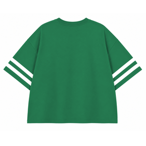 เสื้อยืดสตรี Iota Phi Lambda ประดับเพชรเทียม สีเขียวขาว ลายตัวอักษรกรีก คอกลม แขนลายทาง เสื้อยืดลำลองลายกราฟิก - Product Image 4