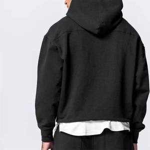 Men's Black Hooded <b>Sweatshirt</b> Oversized Fit Solid Color Casual 100% Cotton Knitted French Terry - Product Image 5