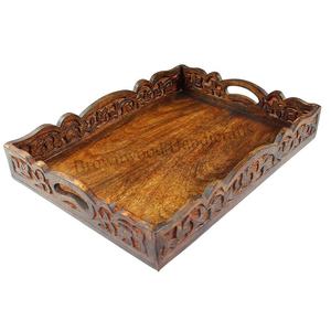 Bandeja de madera tallada a mano con textura marrón, diseño antideslizante para bares y hoteles, elegante bandeja de talla hecha a mano, duradera - Product Image 5