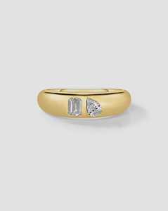 Anillo de Boda Doble con Diamantes, Esmeralda en Forma de Pera Cultivada en Laboratorio, Engaste Empotrado, Anillos Apilables Modernos Toi Et Moi, Oro Sólido de 14k y 18k, Venta al por Mayor - Product Image 1