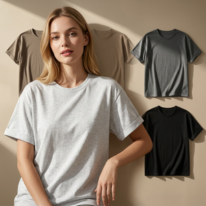Camiseta de Cuello Redondo 100% Algodón para Mujer, Corte Regular, Color Sólido, Informal, Manga Corta, Transpirable, Tejido de Punto Jersey, con Logotipo, para Todas las Temporadas - Product Image 4
