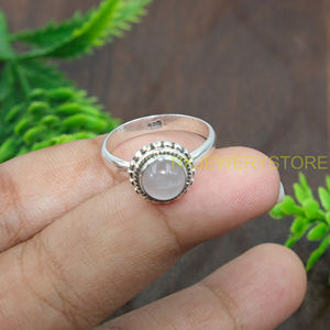 Anillo de Plata de Ley 925 con Cuarzo Rosa Natural para Mujer, Anillo Boho Hecho a Mano, Anillo con Cabujón Redondo, Anillo de Piedra Preciosa Rosa - Product Image 5