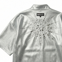 T-shirt Homme Oversize en Coton Respirant Argenté Métallisé avec Strass et Imprimé Cristal – Style Streetwear de Luxe Tendance
