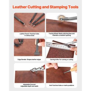 Kit di Utensili per Lavorazione Pelle 38 Pezzi, Strumenti per Artigianato in Pelle con Borsa Portatile in Tela per Incisione, Punzonatura, Cucitura, Stampa e Taglio - Product Image 3