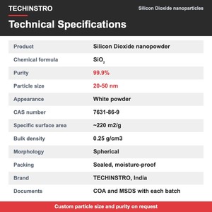 TECHINSTRO ซิลิคอนไดออกไซด์นาโนพาร์ทิเคิล SiO2 นาโนพาวเดอร์ 99.9% 20-50 นาโนเมตร สำหรับเสริมแรงยาง ขัดเงา CMP การวิจัย - Product Image 2