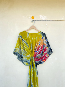 Green and <b>Blue</b> Silk Tie and <b>Dye</b> Kaftan for Her Silk Maxi Dress Light Weighted Kaftan - Product Image 2