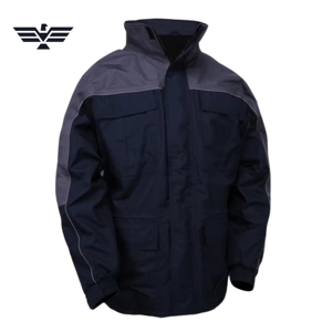Veste de travail personnalisée bicolore en coton ignifuge, imprimée en sérigraphie, pour hommes, résistante, coupe-vent et de sécurité - Product Image 1