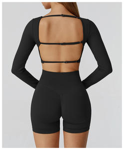 New Arrival High Quality Gym Sports Fitness Yoga <b>Athletic</b> Top Short Leggings Set for Women Quick Dry Solid Pattern Front - Product Image 5