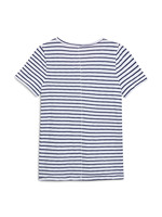 T-shirt en coton rayé pour femme 180 g/m² Écologique Anti-boulochage Coupe décontractée Col rond Poche Marque privée OEM