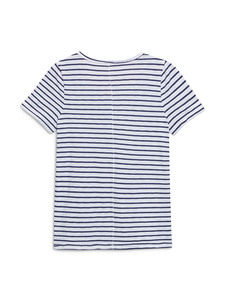 เสื้อยืดผู้หญิงลายทางผ้าฝ้าย 180gsm เป็นมิตรกับสิ่งแวดล้อม ป้องกันการเป็นขุย ทรงหลวม คอกลม มีกระเป๋า รับผลิตแบบ OEM - Product Image 4