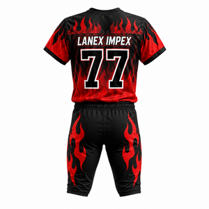 Ensemble d'uniformes de football américain pour hommes sur mesure OEM de haute qualité, design flamme rouge et noir, impression par sublimation, polyester respirant - Product Image 3
