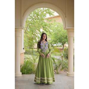 Robe en coton Kora avec miroir et travail Gota Patti - Robe de soirée festive Navratri - Product Image 6