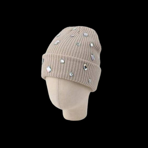 Gorro de Lana Personalizado para Mujer, Color Sólido, con Pelo de Conejo, Adornado con Pedrería, Técnica de Bordado 3D, para Viajes y Negocios - Product Image 1