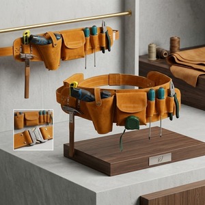 Système de ceinture porte-outils en cuir grainé robuste personnalisable, multi-poches, modulaire, pour charpentiers et électriciens - Product Image 1