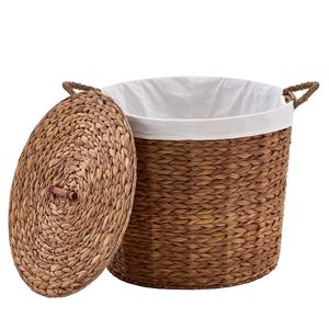 145L Round <b>Laundry</b> Hamper with Lid Woven Natural Water Hyacinth Material Premium <b>Storage</b> Solution - Product Image 1