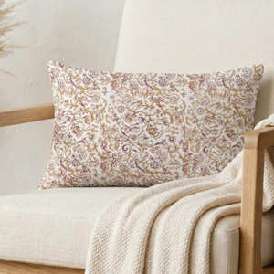 Funda de Almohada Estampada a Mano con Diseño Floral Beige, Cojín Decorativo Estilo Campestre Francés - Product Image 6