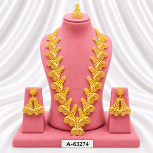Ensemble de bijoux à motif de fleurs dorées, collier, boucles d'oreilles, bague, plaqué or 24 carats, style classique pour femmes, A-63278 - Product Image 6