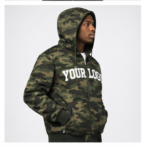 Custom Men’s Camo Zip Up Hoodie Heavyweight Camo Hoodies Streetwear OEM Manufacturer Camouflage Hooded <b>Jacket</b> 2026 - Product Image 3
