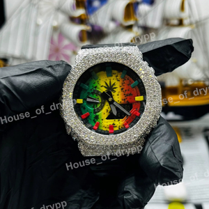 Reloj de Lujo con Diamantes Moissanite Estilo Hip Hop, Esfera Redonda con Detalles Arcoíris, Diseño Exclusivo - Product Image 1