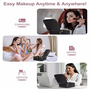 Divisorio regolabile scatola porta trucco da viaggio borsa per il trucco specchio luminoso 2x3 luci colorate Make-up cosmetici - Product Image 4