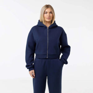 Conjunto Deportivo de Pantalones y Sudadera con Capucha Extra Grande para Mujer, Color Azul Oscuro, 100% Algodón Ecológico, Lavado Ácido, Largo Completo - Product Image 3