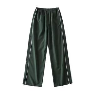 Pantalon cargo en satin marron, devant plat, taille élastique, coupe ample, longueur cheville, décontracté, hiver, femme, polyester, haute qualité - Product Image 3