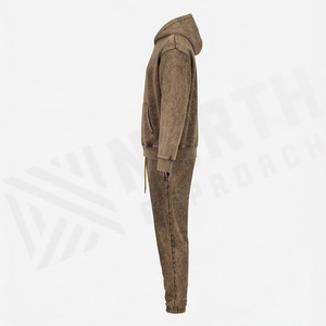 Custom <b>Distressed</b> Embroidery Zip Up Hoodie Sweatpants Set Men Tracksuit Rhinestone Sun Faded Acid Wash Gym Fitness Wear - Product Image 3