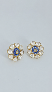 Premium Handmade Fashion rodhium Plated <b>Blue</b> Center Floral Kundan <b>Earrings</b> Elegant Party Wear Jewelry - Product Image 2
