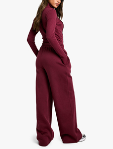 Ensemble 2 pièces oversize zippé en polaire pour femme, style vintage, avec logo personnalisé, broderie en strass et dentelle, collection hiver, vente en gros - Product Image 2
