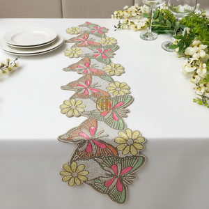 Handmade Customized Multicolor Floral Beaded Table Runner and Placemat Modern Embroidered New Decorative Set - Product Image 2