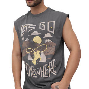 เสื้อยืดคอกลมแขนกุดสำหรับผู้ชาย Five B พร้อมลายพิมพ์ ทรงลำลอง ความยาวปกติ เสื้อกล้ามผ้าฝ้ายระบายอากาศได้ดี - Product Image 1